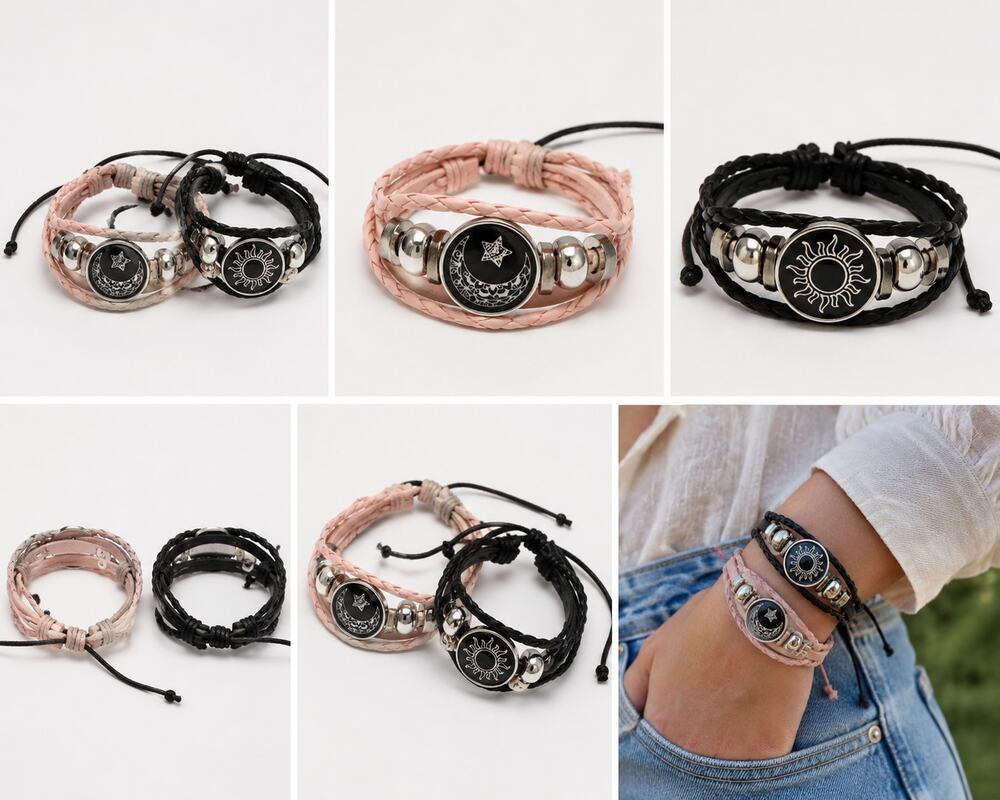 2pc Sun Moon Star Boho Bracelet Set